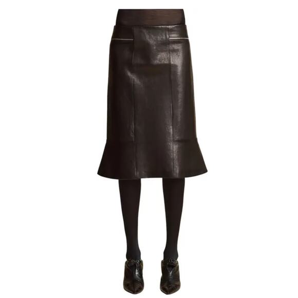 KHAITE Francine Lambskin Leather Midi Skirt Size 8 New with Tags - Picture 1 of 9